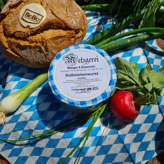 200gr. hausgemachte, feine Kalbsleberwurst im Glas